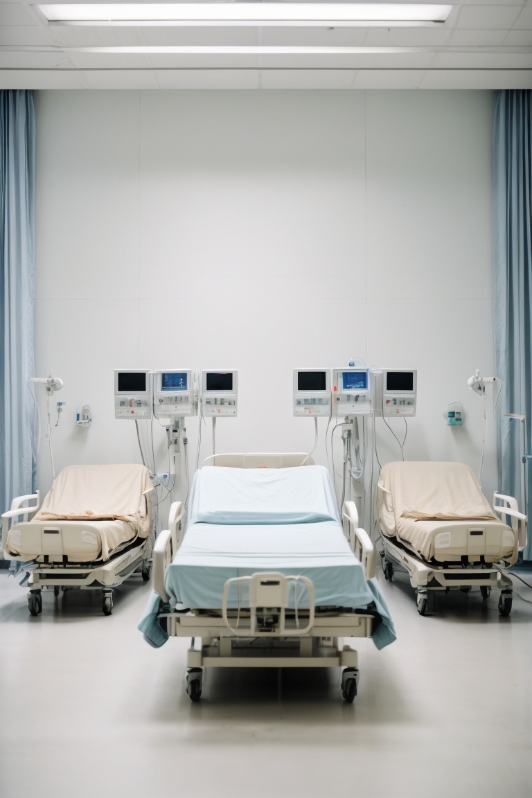 Hospital bed with patient