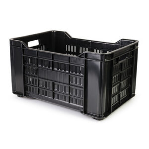 Stack Crate – Agri Lug – Plastic Box – Vented Base and Sides – 53 x 35.5 x 29 cm – Recycled Material – Black – PI-401-Vented-black