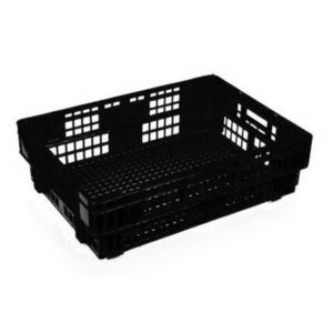 Heavy Duty Freezer Nesting Crate – Plastic Box – Vented Base and Sides – 62.5 x 45 x 17 cm – Recycled Material – Black – PI-730-black