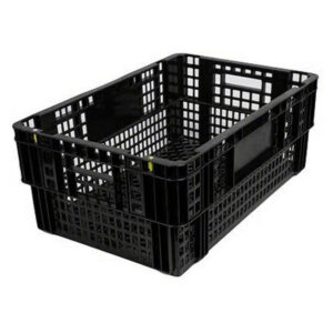 Nesting Agri Crate – Plastic Agri Box – Vented Base and Sides – 60 x 40 x 24 cm – Recycled Material – Black – PI-720-black