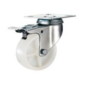 Castor Wheels – Nylon – Top Plate Swivel – Brake – White – 125mm – TOOC486