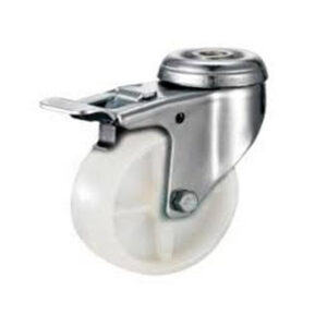 Castor Wheels – Nylon – Bolt Hole Swivel – Brake – White – 65mm – TOOC473