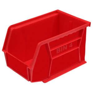 Stack & Hang Parts Storage Bin – Small Plastic Container – Size 4 – 21 x 14 x 13 cm – Red – BIN-4-RED