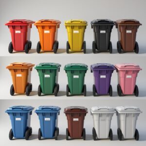 Yellow 660 liter wheelie bin