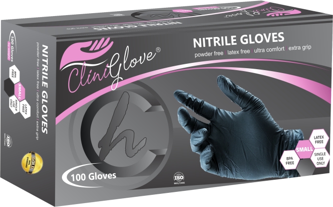Nitrile Black Gloves 100s Small Powder free