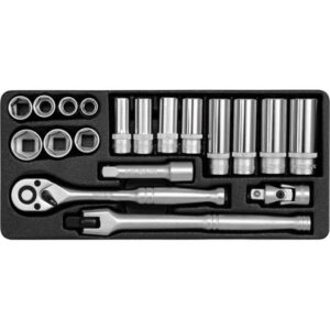 Socket Set – AS-Drive 6 Point – Chrome Vanadium – 3/8″ Connector – 19 Piece – YT-38641