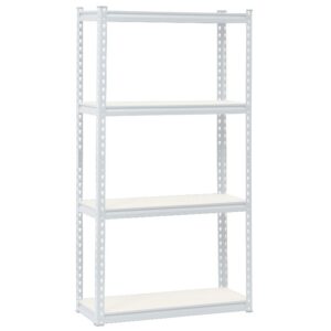 Steel Shelving – 4 Tier – Medium Duty – Boltless – Metal Frame – MDF Shelves – White – ADIY3901