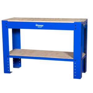 Workbench – Steel Frame – Wood Top – Wood Shelf – 120 x 60 x 90 cm – Blue – DIV-WB03-KD-blue