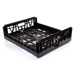 Plastic Stack Nest Crate – Vented Base and Sides – Std. Bread Crate Height – 59.5 x 52.8 x 18 cm – Recycled Material – Black – PI-100-black