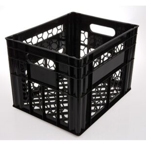 Milk Crate – Vented Base and Sides – Plastic Dairy Container – 43 x 33.5 x 30.5 cm – Recycled Material – Black – PI-200-black