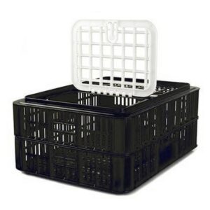 Live Chicken Crate with Lid – Plastic Bird Coop – Vented – 74 x 53 x 31 cm – Recycled Material – Black – PI-LB10-w_Lid-black