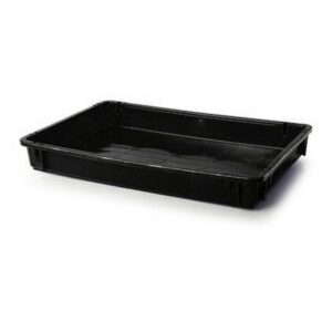 Stack Nest Crate – Plastic Box – Solid Sides and Base – 60 x 40 x 8 cm – Recycled Material – Black – PI-647-S-black