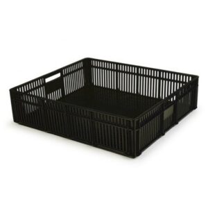 Stack Crate – Vented Base and Sides – Plastic Box – 52.3 x 45.8 x 13.3 cm – Recycled Material – Black – PI-CC1-black