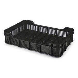 Stack Crate – Plastic Box – Vented Base and Sides – 53 x 35.5 x 11.5 cm – Recycled Material – Black – PI-430-Vented-black