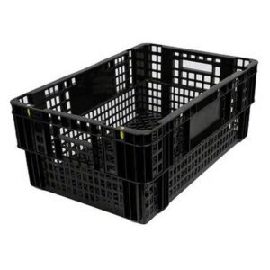 Nesting Agri Crate – Plastic Agri Box – Vented Base and Sides – 60 x 40 x 24 cm – Recycled Material – Black – PI-720-black