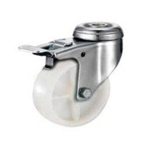 Castor Wheels – Nylon – Bolt Hole Swivel – Brake – White – 65mm – TOOC473