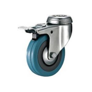 Castor Wheels – Blue Rubber – Bolt Hole Swivel – Brake – 65mm – TOOC433