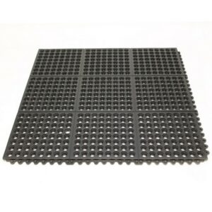 Rubber Tile – Fatigue-Step with Holes Anti-Fatigue Interlocking Mat – 90 x 90 x 1.9 cm – Black – SS010001