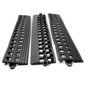 Floor Tile Male Edge – Flexi-Deck Interlinking Anti-Slip Drainage PVC Mat – 30 x 5 x 1.3 cm – Black – Pack of 3 – FD010002M3