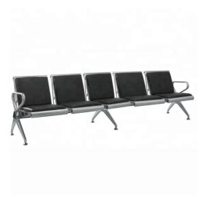 Airport Bench – Indoor Waiting Room Seat – Stainless Steel – Upholstered – Five Seater – Flat Pack – 302 x 67 x 82 cm – PF05A-black