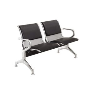 Airport Bench – Indoor Waiting Room Seat – Chrome – Upholstered – Two Seater – Flat Pack – 127 x 67 x 82 cm – PC02A-black