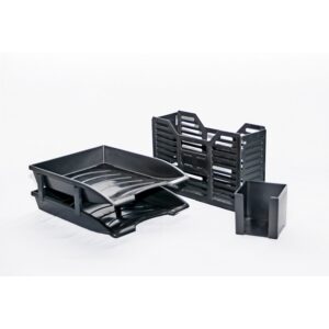 Combo Set – 2 Tier Letter Tray, Doodle Box and A4 Plastic Container – Recycled – Black – 020RCD