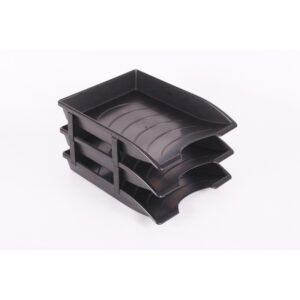 Letter Trays – Plastic – Recycled – Triple – 35 x 26 x 6 cm – Black – Pack of 21 – 017LT-RT