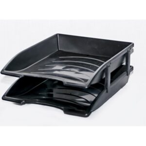 Letter Trays – Plastic – Recycled – Double – 35 x 26 x 6 cm – Black – Pack of 20 – 016LT-RD