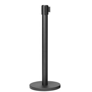 Retractable Queue Barrier Pole – Black Belt – Mild Steel – 350 x 930mm – HOSQ006BLK