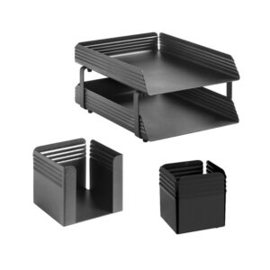 Desk Set – Fluted Steel Range – Metal – Letter Tray – Pencil Cube and Cup – Colour Options – 514BL