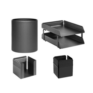 Desk Set – Fluted Steel Range – Metal – Letter Tray – Waste Bin – Pencil Cube and Cup – Colour Options – 513BL