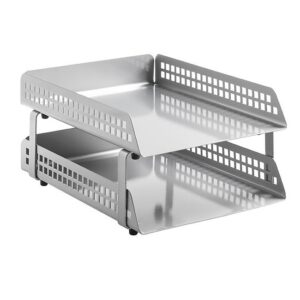 Double Letter Tray – Square Punch Steel Range – Metal – 35 x 25 x 17 cm – Silver – 422SI