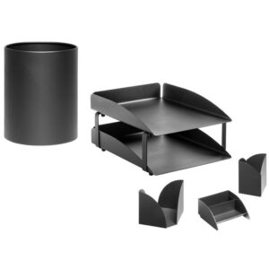 Desk Set – Modern Steel Range – Metal – Letter Tray – Waste Bin – Business Card Holder – Pencil Cube and Cup – Colour Options – 410BL