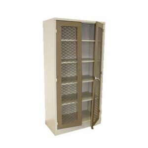 Steel Stationery Cupboard – Metal Storage Cabinet – 4 Shelves – Mesh – Ivory and Karoo – 180 x 90 x 45 cm – SC003-ivorykaroo