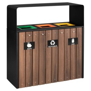 Recycling Bin Three Division – Wood Cladding – Bin Liners – Decals – 105 x 46 x 118cm – RECW15