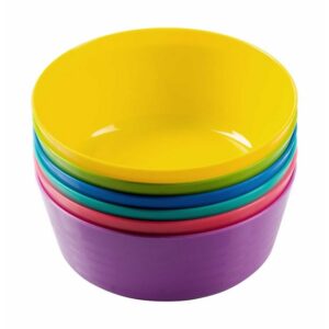 Kiddies Plastic Bowls – Rainbow Range – 6 Assorted Colours Per Pack – Pack of 10