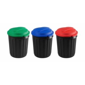 60L Dust Bin – Plastic – Black Bin With Coloured Lids – Set of 3