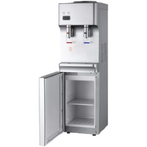 Water Cooler Dispenser – Hot and Cold – Freestanding with Storage Compartment – Silver