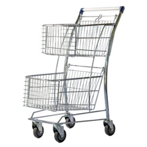 Steel Shopping Trolley – Two Metal Mesh Baskets – Deluxe – 80L