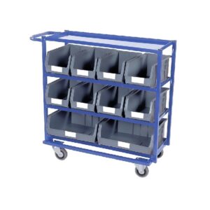 Steel Frame Plastic Container Trolley – Kit – Includes 8 x Size 7 and 2 x Size 8 Grey Bins – 95 x 108 x 35cm