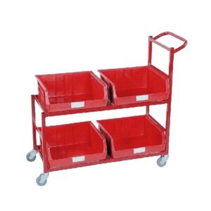 Steel Frame Plastic Container Trolley – Kit – Includes 4 x Size 8 Red Bins – 97 x 110 x 40cm
