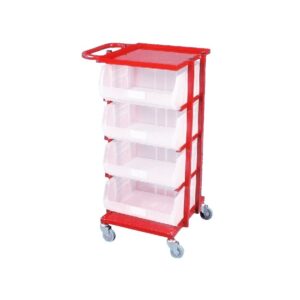 Steel Frame Plastic Container Trolley – Kit – Includes 4 x Size 8 Clear Bins – 102 x 61 x 50cm