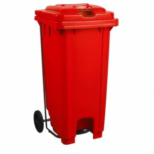 Wheelie Pedal Bin – 120L Foot Operated Pedal Bin – Plastic – Red