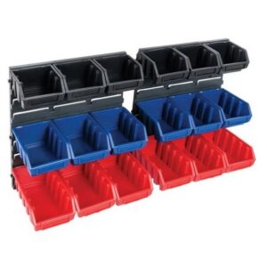 Matlock Storage Panel Bin Rack Set – 20 Pieces – Plastic Louvre Panels & Bins