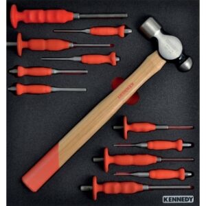 Kennedy Engineer Punch & Hammer Set – Hardened Steel with Foam Inlay – 12 Pieces – with 2/3 Width Foam Tool Control Inlay for Tool Roller Cabinets