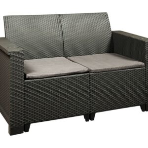 Jabulani Two Seater Patio Chair – Outdoor – Rattan Look – Charcoal – 122 x 57 x 75cm