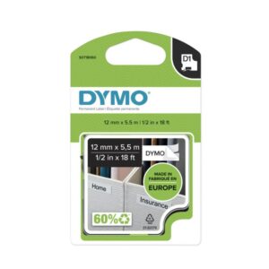 Dymo D1-Tape Polyester (High Performance), 12mm x 5.5m, Black on White
