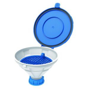 SCAT Funnel with lid “MARCO”, V2.0, S50, PE-HD, with removable sieve, Ø 140 mm