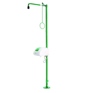 B-Safety Body Safety Shower ClassicLine with Eye/Face Shower, Catch Basin and Cover, for Floor Mounting