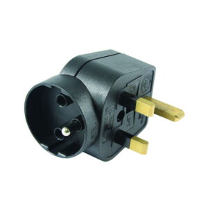 Martin Kaiser Transitional Plug Black of Male with 2 Earthing Contact System to England Plug, Angle Construction with Fuse